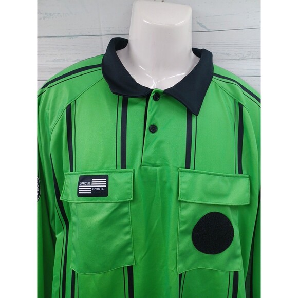 Official Sports Mens Soccer Referee USSF Long Sleeve Jersey Shirt Green Black XL - Picture 2 of 7